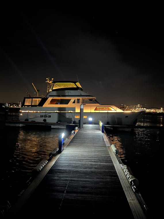 Classic Yacht Nadine at night