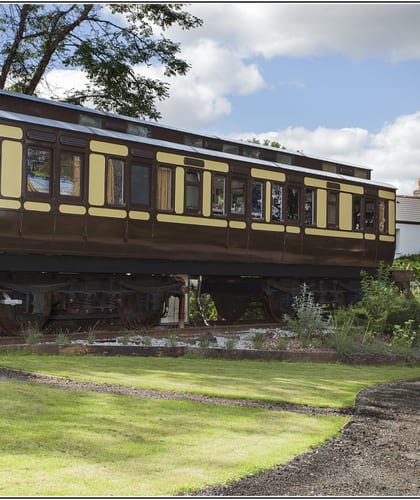 A restored railway carriage at Railholiday in Cornwall