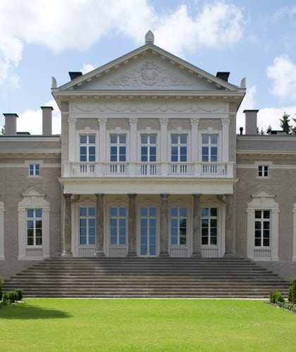 The front of Manowce historic palace in Police, Poland